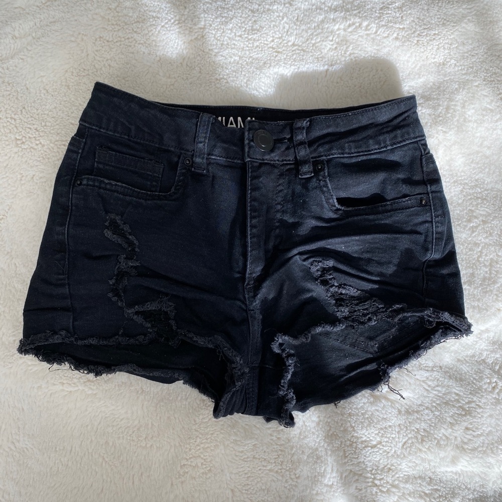 Black denim shorts